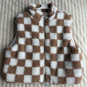 Wild Rose Brown and White Checkered Fleece Vest